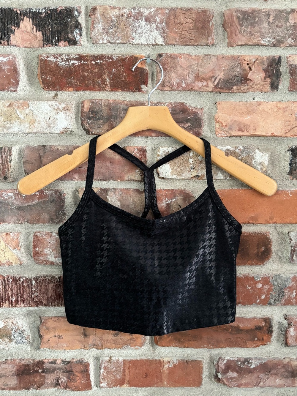 Beyond Yoga Slim Racerback Crop Tank Black Shimmering Houndstooth, S